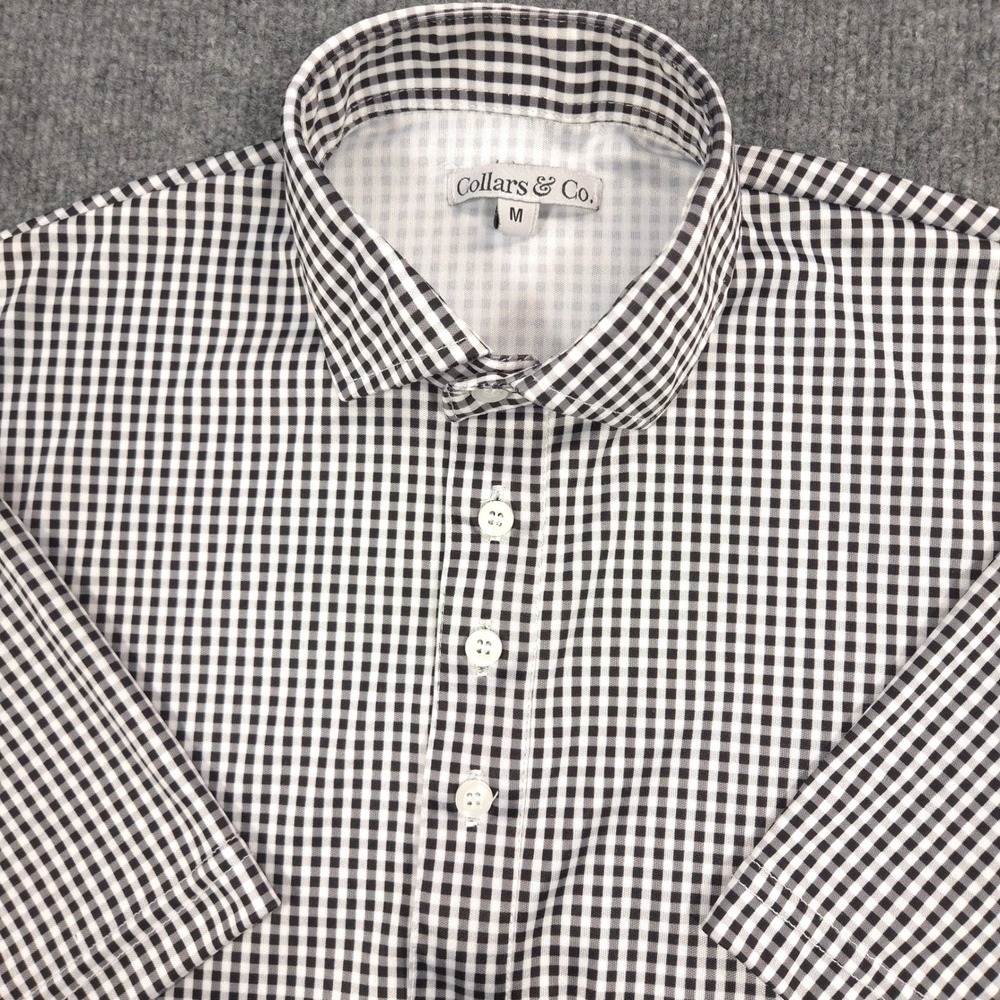 Collars & Co Polo Shirt Mens M Black White Gingham Check Performance Golf Casual